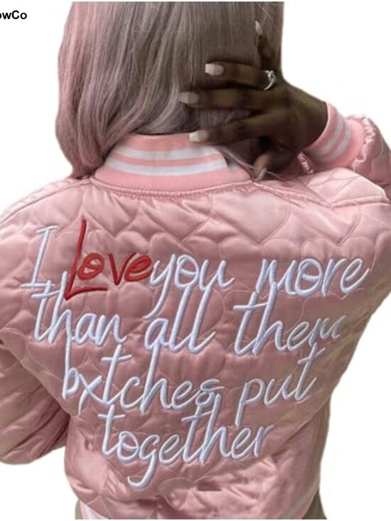 Jackets & Blazers - Women's Cropped Quilted Bomber Jacket Vintage Casual Varsity Embroidered Coat